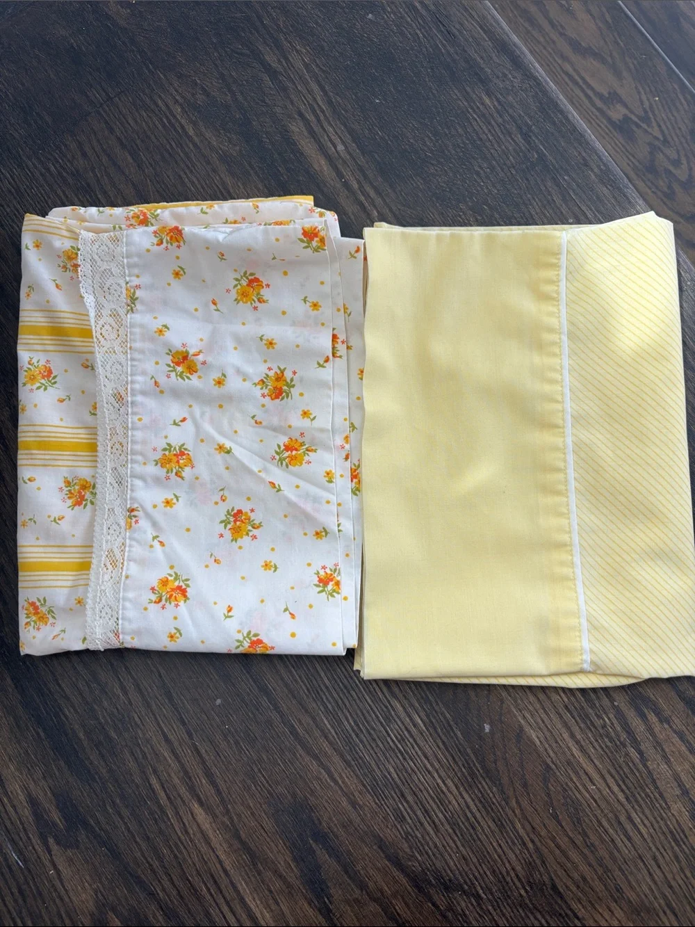 Vintage pillows cases- set of 2, shades of yellow/white,regular size, 50/50